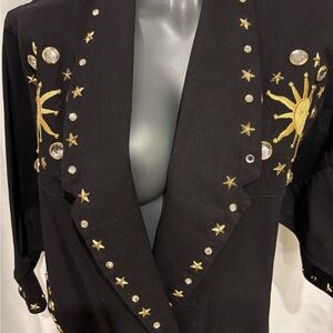 Embellished Black and Gold star and Sun studded Women's Jacket Large